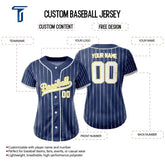 Custom Navy Blue White Pinestripe Button Down Baseball Jersey for Women